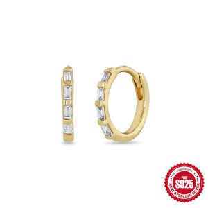 European And American Fashion S925 Sterling Silver Earring Bamboo Knot Square Zirconia Ear Clip