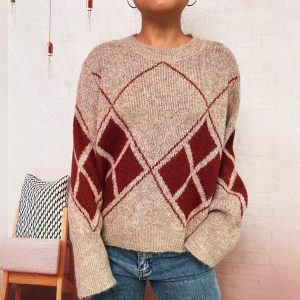 Women's Color-blocking Diamond Pattern Sweater