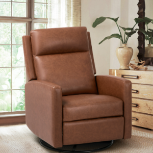 Only Self Pickup--360  Swivel Recliner Chair With Glider Rocking Motion, Wide PU Leather Seat & Adjustable Footrest For Office And Living Room- Cocoa Back