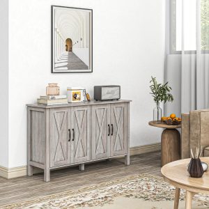 Sideboard Buffet with 4 Barn Doors and 2 Adjustable Shelves