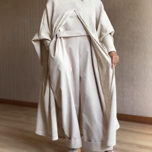 Beige Knit Hooded Duster Top