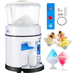 110V Commercial Ice Shaver Crusher 1100LBS/H With 17.6 LBS Hopper, 350W Tabletop Electric Snow Cone Maker 320 RPM Rotate Speed Perfect For Parties Events Snack Bar