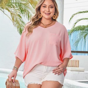 Solid Color Large Size Short Sleeve T-shirt For Women