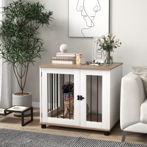 Dog Kennel Furniture Side End Table Indoor with Lockable Door