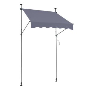59 X 47" Patio Awning Retractable, Awning Sunshade Shelter With Manual Crank Handle, Outdoor Patio Canopy Sunsetter Deck, Adjustable Height From 86 To 122 In, For Patio/Balcony/Yard, Dark Gray