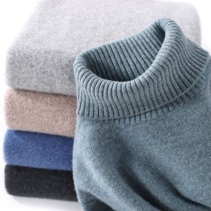 High-neck Men's Pure Wool Sweater For Autumn And Winter, Thick And Loose Knit
