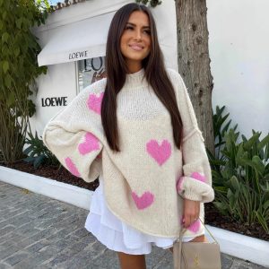 Color-blocked Loose Knit Sweater For Women