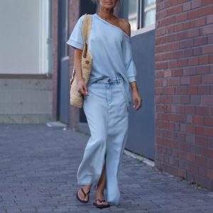 Women's Denim Shoulder Skirt Two-piece Set