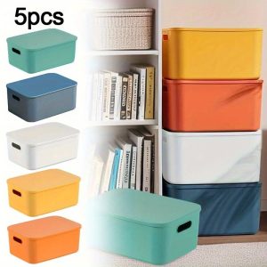 5-color Lidded Storage Boxes, Space-saving Rectangular Design, Easy To Label And Stack, Home Organization, Wardrobe Organization, Home Storage Supplies, Office Supplies