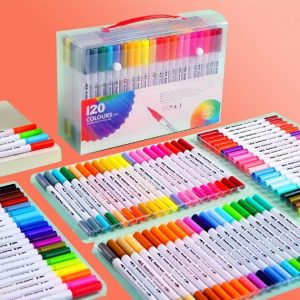 120-Piece Colored Marker And Watercolor Pen Set - Highly Saturated Colors, Quick-Drying, Bleed-Resistant, Dual Nibs, Art Essentials, Portable And Organizable, Spark Your Creativity Anytime.