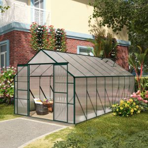 16' x 8' Greenhouse Polycarbonate Walk-in Garden Greenhouse Kit with Adjustable Roof Vent