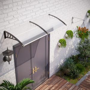 Outsunny Front Door Canopy Outdoor Awning Aluminium Rigid Plastic Polycarbonate Rain Shelter UV Water Rain Resistant 75 X 195 Cm White