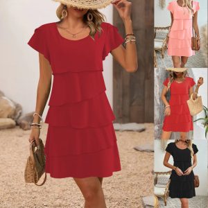 Women's Solid Color Versatile Round Neck Dress