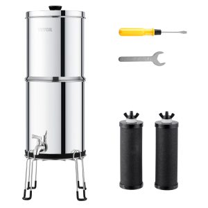 Gravity-fed Water Filter System, 2.25G 304 Stainless-Steel Countertop Water Filtration System, Reduces Lead And Up To 99% Of Chlorine, With 2 Carbon Filters/Spigot/Stand, For Home Camping RV