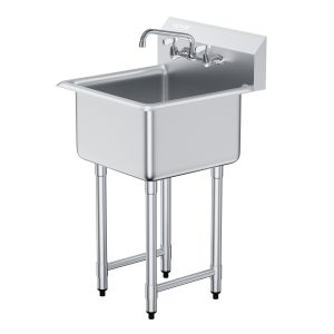 Stainless Steel Prep & Utility Sink, 1 Compartment Free Standing Small Sink Include Faucet & Legs, 21"x41" Commercial Single Bowl Sinks For Garage, Restaurant, Kitchen, Laundry