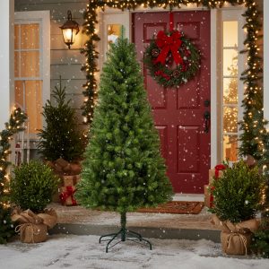 7FT Christmas Tree With 775 Tips Artificial Plant Natural PVC Branches Unlit Metal Stand Indoor Holiday Decor
