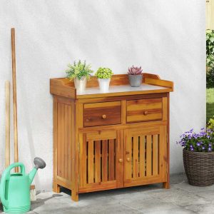 Garden Cabinet with Drawers and Door, Brown, 78 x 36.5 x 78cm
