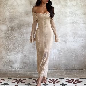 Temperament Waist-defining Jacquard One-shoulder Sexy Hot Girl Dress