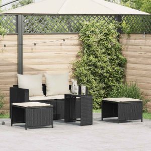 5-piece garden sofa set with cushions, stackable, poly rattan