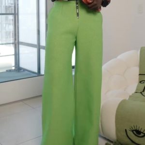 Lime Green Wide-Leg Pants With Zipper Detail