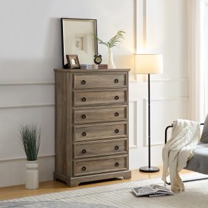 Modern 6 Drawer Dresser, Dressers For Bedroom, Tall Chest Of Drawers Closet Organizers & Storage Clothes - Easy Pull Handle, Textured Borders Living Room, Hallway,L 29.53xW15.75xH48.03
