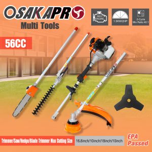 4 In 1 Multi-Functional Trimming Tool, 56CC 2-Cycle Garden Tool System With Gas Pole Saw, Hedge Trimmer, Grass Trimmer, And Brush Cutter EPA Compliant