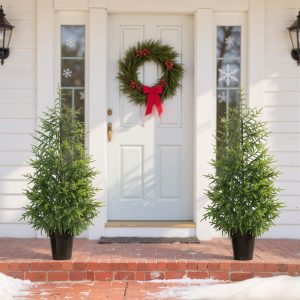 Set of 2 Artificial Christmas Tree, 4 ft Norflok Pine Xmas Tree with 133 Molded Tips and Pot Base, Easy Assembly, Green