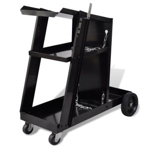 Welding trolley, black, hand trolley with 3 shelves