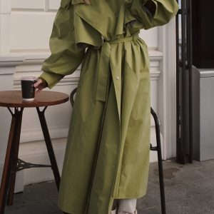 Lime Green Oversized Trench Coat With Dramatic Sleeves