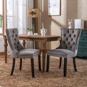 Nikki  Modern, High-end Tufted Solid Wood Contemporary Velvet Upholstered Dining Chair With Wood Legs Nailhead Trim 2-Pcs Set,Gray, SW2001GY
