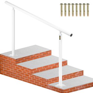 Stair Railing Kit, 152.4 Cm Handrails For Outdoor 0-5 Steps, Adjustable Angle White Aluminum Stair Handrail, Indoor & Outdoor Stairs For The Elderly