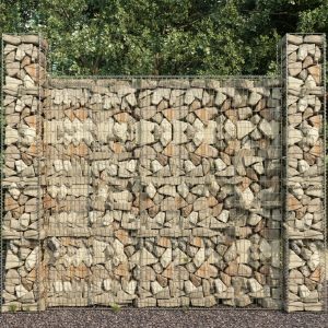 Gabion Baskets, 3 pcs. Galvanized steel, 25 x 25 x 197 cm