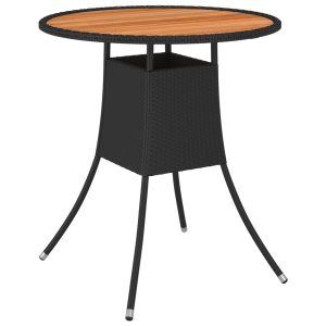Garden Dining Table Black Ø 70 cm Poly Rattan Solid Acacia Wood