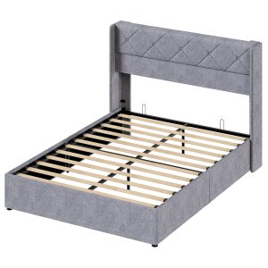Large-sized Lifting Storage Bed, Soft-padded Platform Bed Frame, Headboard With Backrest, Hydraulic Lifting Storage Bed