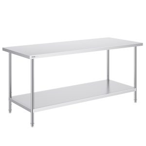 Stainless Steel Prep Table, 30 X 72 X 34 Inch, Heavy Duty Metal Worktable With 3 Adjustable Height Levels, Commercial Workstation For Kitchen Garage Restaurant Backyard