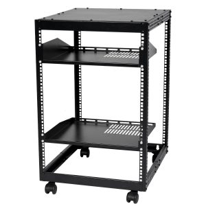 15U Open Frame Server Rack, 23-40 In Adjustable Depth, Free Standing Or Wall Mount Network Server Rack, 4 Post AV Rack With Casters, Holds All Your Networking IT Equipment AV Gear Router Modem
