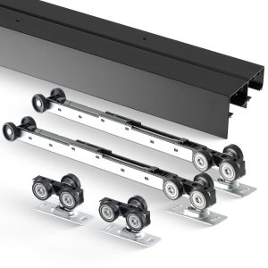 Bypass Door Hardware, 8ft Heavy Duty Bypass Sliding Door Hardware Kit, Aluminum Alloy Sliding Closet Door Hardware Set With Finger Pulls, For 2 Door System, Fit Door Thickness 1 3/8" - 1 3/4"