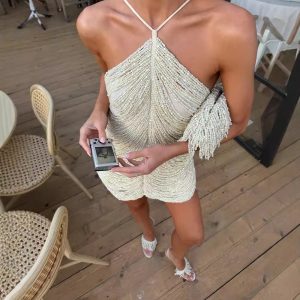 Sequin Tassel Halter Party Dress For Women