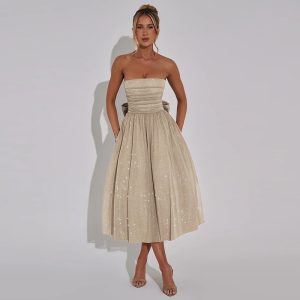 Summer Elegant Sweet And Spicy Solid Color Tube Top Off-shoulder Dress