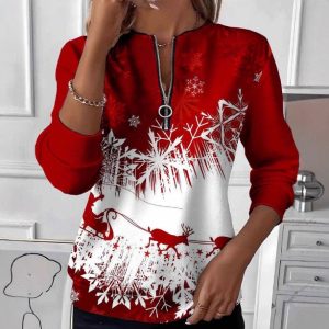 Long Sleeve Women's T-Shirt Halloween Christmas Print Sweatshirt Casual Sweater Top