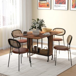 HOMCOM Six-Person Drop Leaf Dining Table  Rustic Brow Black