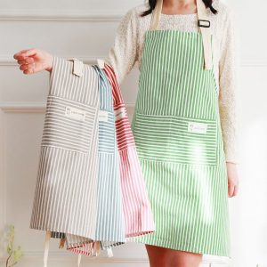 Linen Stripe Apron, Breathable Kitchen Apron For Household Chores