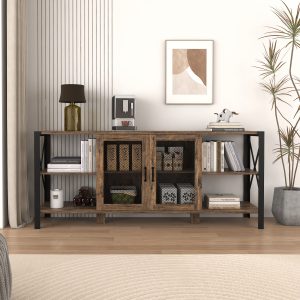 TV Stands For Living Room, Industrial TV Stand For Bedroom Furniture, Farmhouse TV Stand 80 Inch Television Stand , Modern Horizontal Wood And Metal Open Bookshelf