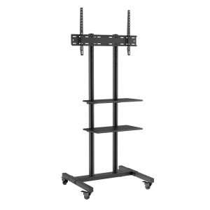 Mobile TV Stand, Mobile TV Cart For 32 To 70 Inch TVs, Height Adjustable Portable TV Stand With Wheels, Double Tray For Audio-Visual Devices, Rolling TV Stand With Mount For Bedroom, Living Room