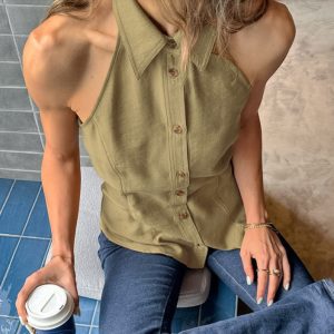 Women's Hot Girl Sleeveless Halter Strap Simple Slim Fit Backless Top