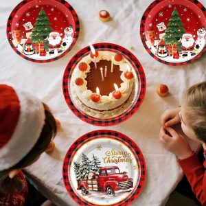 Christmas Party Birthday Supplies Disposable Paper Cups Napkins Plates Tablecloth Set