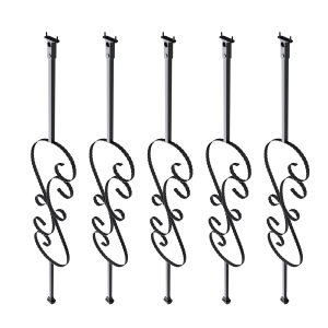 Staircase Metal Balusters, 44'' X 1/2" Galvanized Steel Decorative Banister Spindles, 5 Pack S Shape Deck Baluster, Hollow Satin Black Spiral Stair Railing With Shoes & Screws