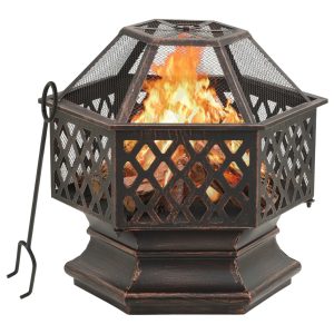 Fire Pit with Poker, Rustic, 62x54x56 cm, XXL Steel