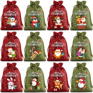 New Christmas Packaging Bag Cotton Rope Linen Drawstring