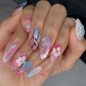 Diamond-encrusted New Wear Nails 3D Relief Flowers And Butterflies